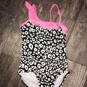 Girls Cheetah Print Pink Ruffle Swimsuit